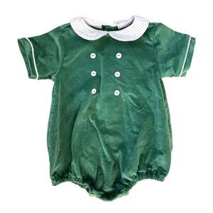 James & Lottie Boys 6M Green Corduroy Dressy Bubble Polka Dot Collar Holiday